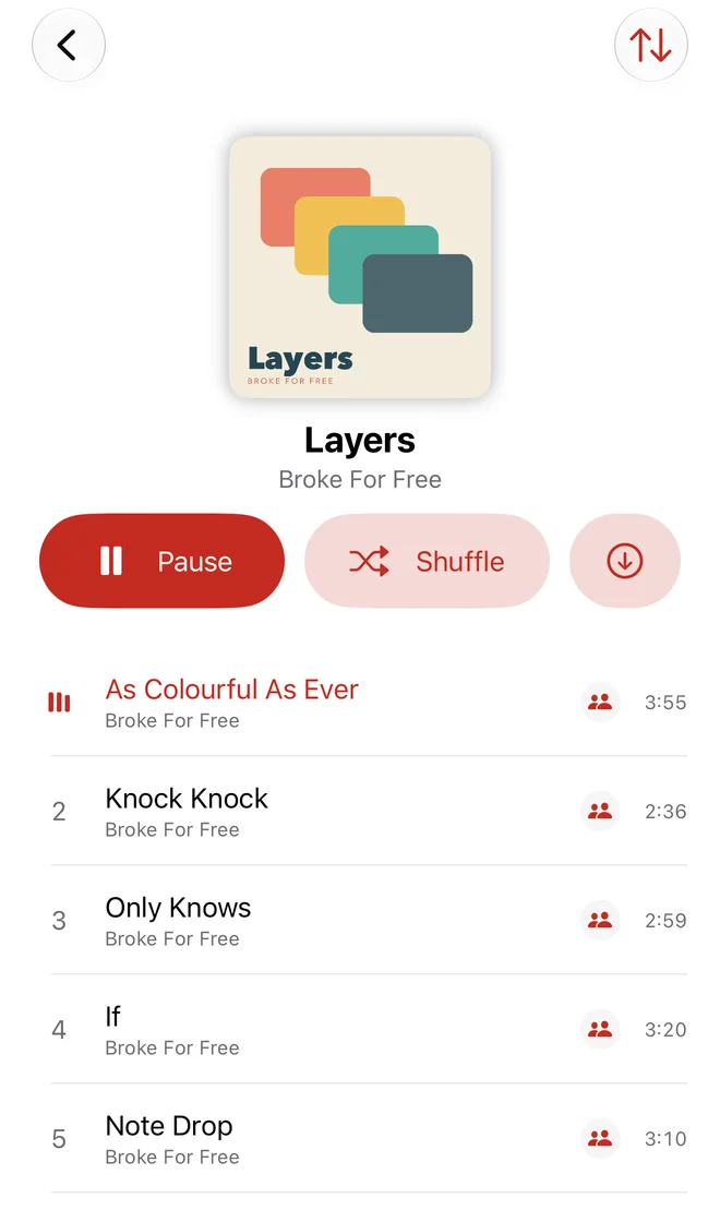 The Music app on iPhone: an album and its tracks