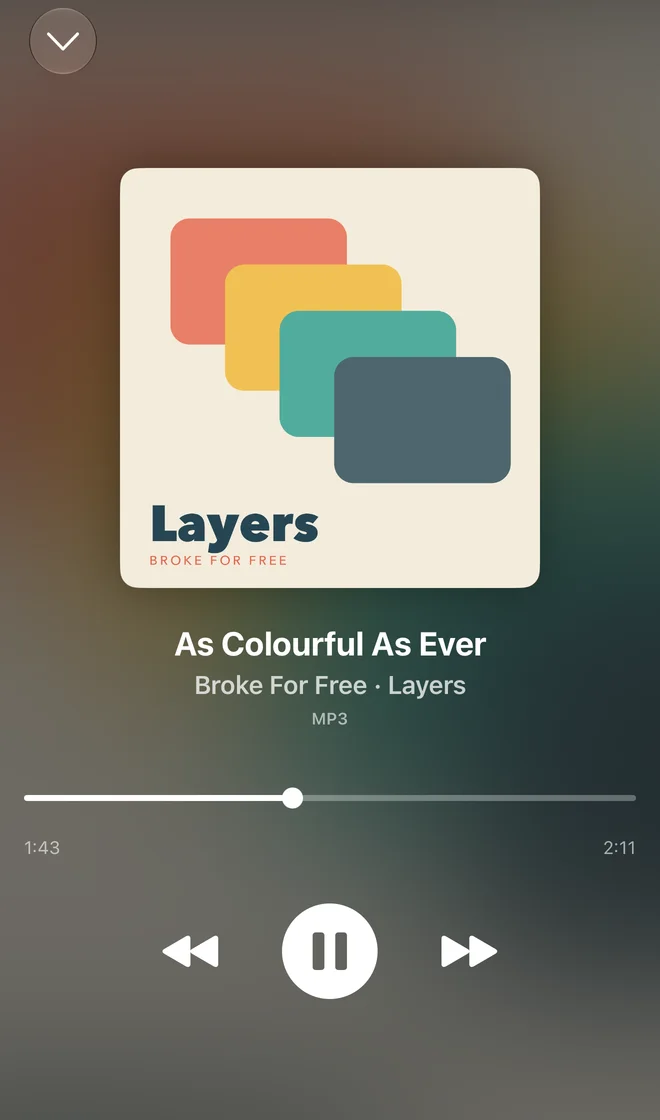 The Music app on iPhone, playing an album
