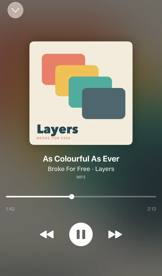 The Music app on iPhone, playing an album
