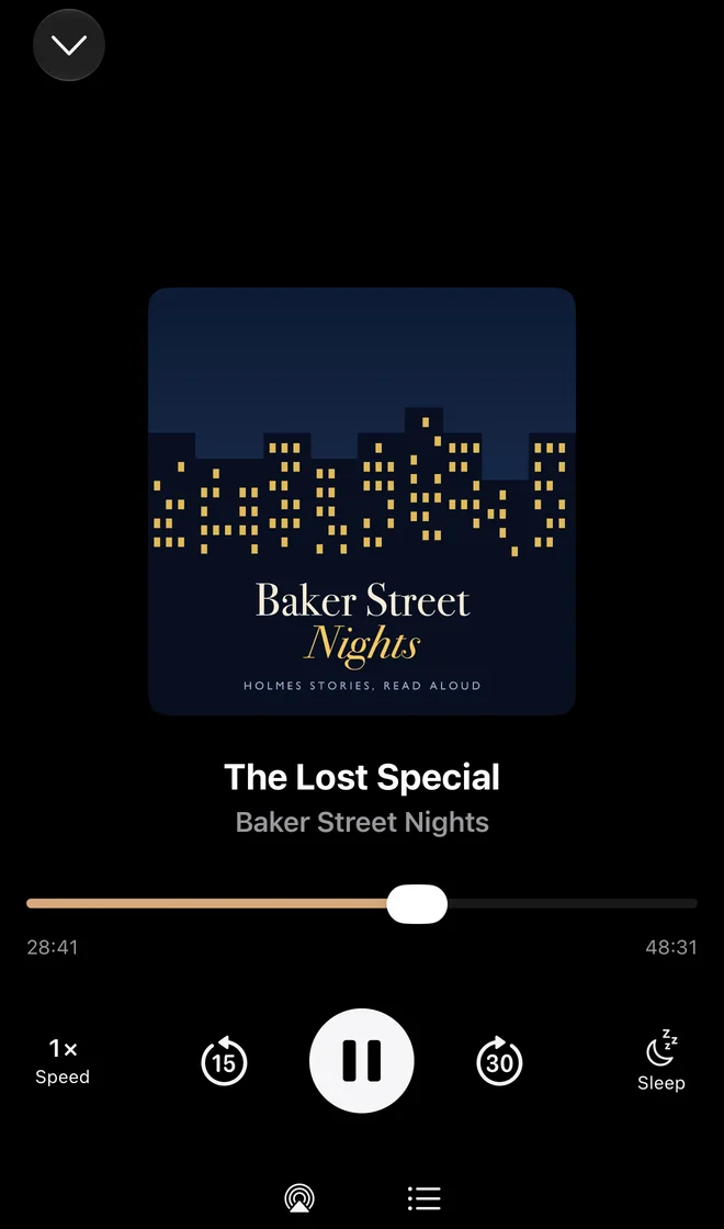 The Podcasts app on iPhone, playing an episode