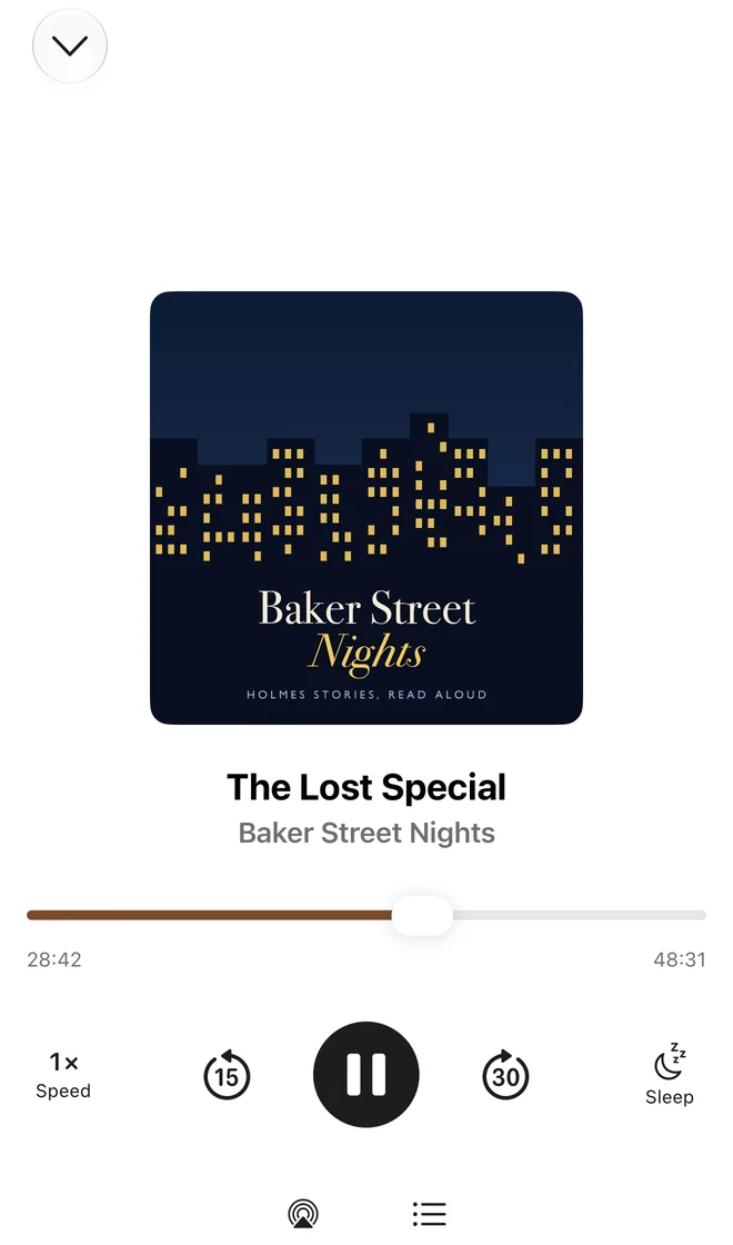 The Podcasts app on iPhone, playing an episode